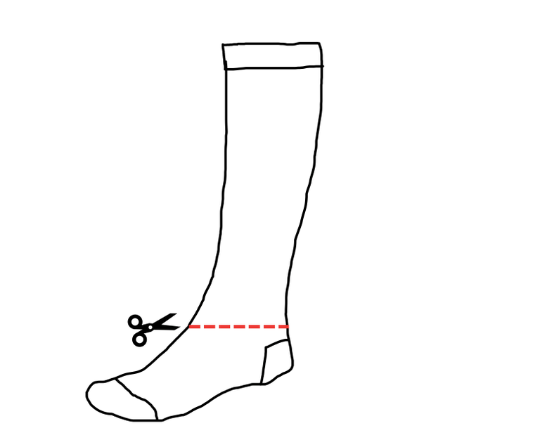 Cut off the ankle area of the sock so you have one long tube of fabric